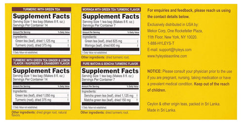 Hyleys Turmeric Tea - Assorted Flavors - 42 Tea Bags - Wellness Herbal Supplement...