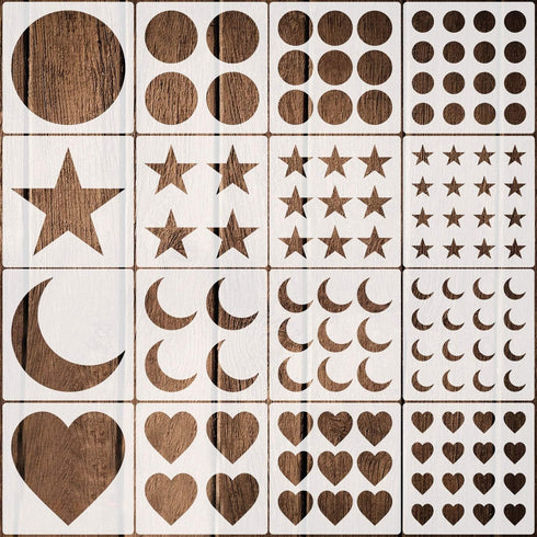 16 Pack Shape Stencils, Reusable Painting Stencils with Star, Circle, Heart, Moon Shape Patterns Stencils for Wall Painting Home Decor, 5.9 Inches...