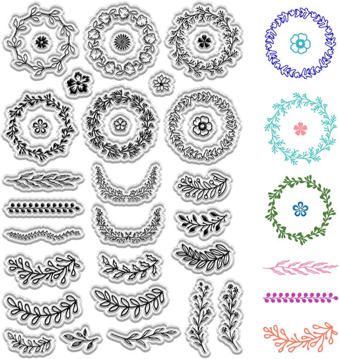 CRASPIRE Clear Silicone Stamps Plant Stamp Wreath Floral Flowers Leaves Reusable Washable Transparent Rubber Stamps for Scrapbooking Journaling Ca...