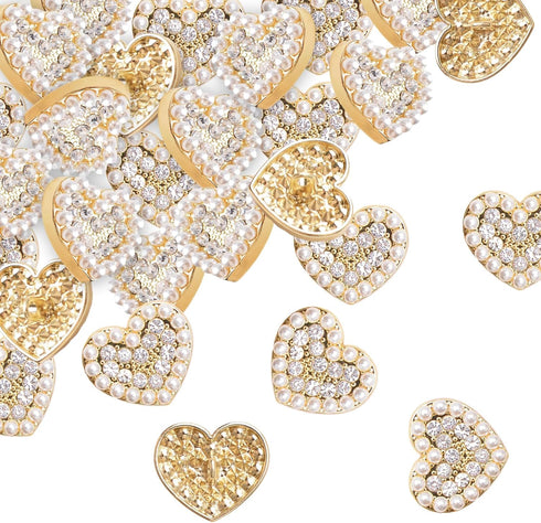20 Pcs Faux Pearl Rhinestone Heart Buttons, White Retro Vintage Buttons Heart Metal Buttons Sew on Buttons Embellishments for DIY Crafts, 23mm...