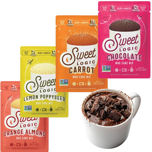 Sweet Logic Keto Dessert Mug Cake Mixes - Variety Pack - Triple Chocolate, Carrot Cake, Lemon Poppyseed, & Orange Almond - Low Sugar - Low Carb - ...
