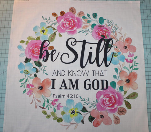Fabric Panel 16"x16" Bible Verse 100% Cotton Quilting Panel Square Psalm 46:10 AM343...