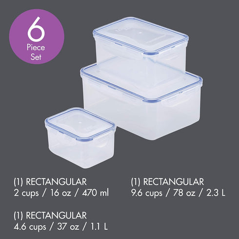 LocknLock Easy Essentials Food Storage lids/Airtight containers, BPA Free, 6-Piece, Clear...