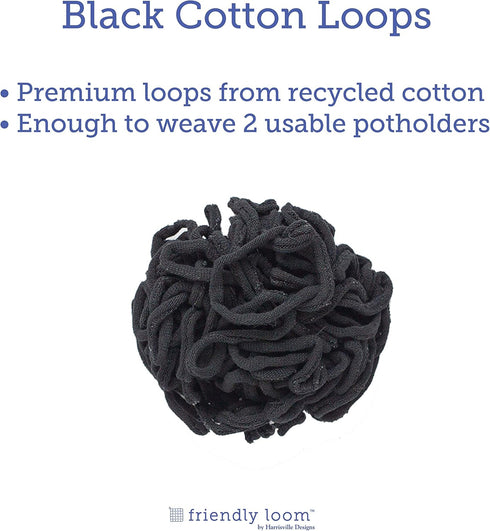 Friendly Loom | 7” Traditional-Sized Black Potholder Weaving Loops | Craft 2 Cotton Potholders...