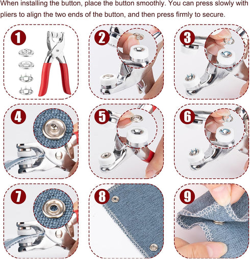 Clatoon 200 Sets Metal Snaps Buttons with Fastener Pliers Press Tool Kit for DIY Crafts Clothes Hats and Sewing (10 Colors,9.5mm)...