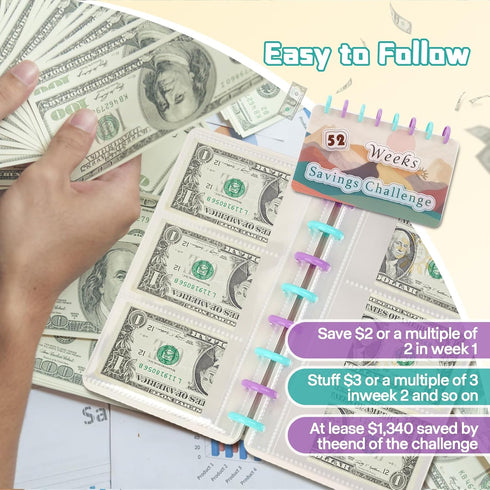 Savings Binder l 52 Week Savings Challenge, 2024 Reusable Budget Book with Cash Envelopes, Mothers Day Gifts Money Binder for Saving...