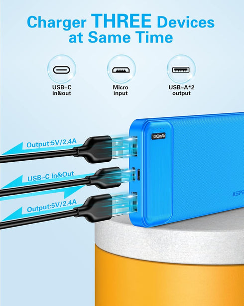 AsperX 2-Pack 10000mAh USB C Output Portable Charger Power Bank Fast Charging, Portable Battery Bank External Battery Pack for iPhone, Samsung, Go...