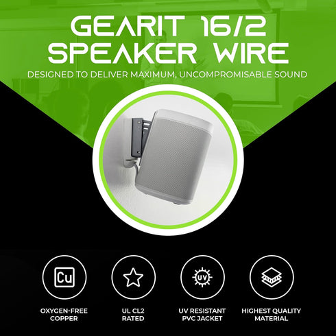 GearIT 16/2 Speaker Wire (20 Feet) 16AWG Gauge - Fire Safety in Wall Rated Audio Speaker Wire Cable / CL2 Rated / 2 Conductors - OFC Oxygen-Free C...