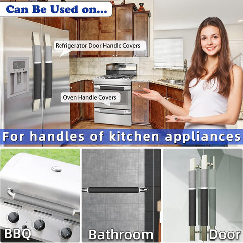 MRKG Refrigerator Door Handle Covers, Set of 4, Washable Without Fading or Cracking, Keep Your Kitchen Appliance Clean from Smudges, Drips, Food Stains, Oil. (Black, Grey)