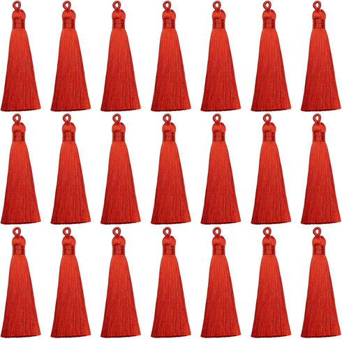 VAPKER 20pcs Red Tassel Mini Silk Tassels for Craft Jewelry Making Woman, Handmade Soft Ice Silky Tassels with Loops for DIY Projects, Bookmarks(8...
