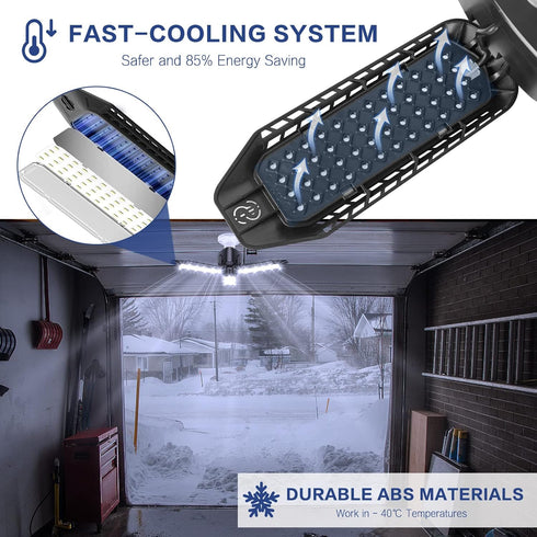 Garage Light - 2 Pack - 8000LM Glare-Free 360° Illuminator 60W 6500K Deformable Garage E26/E27 LED Light for Basements, Barn, Farmhouse and Attics...