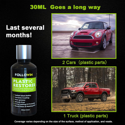 FOLLOWIN Plastic Restorer for Cars - Black Trim Restorer & Ceramic Coating, Resists Water, UV Rays, Dirt, Not a Dressing, Hydrophobic Protection, ...