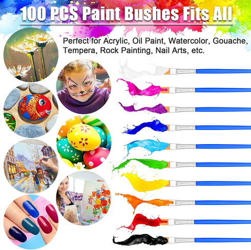 100Pcs Small Paint Brushes Bulk, Anezus Flat Top Acrylic Classroom Brush for Kids Mini Paint Brushes for Touch Up Crafts Detail Painting...