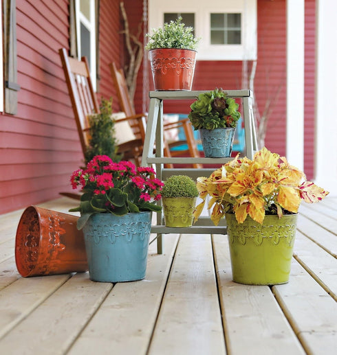 MPT01887 Fluer De Lis Series Metal Planter Flower Pot, 4", Color Surf Blue...