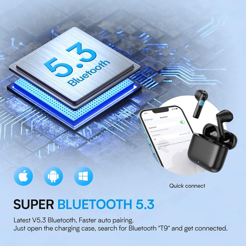BEBEN 35H Playtime Waterproof Wireless Ear Buds with Type C Charging Case for iPhone Android, Touch Control Stereo Sound Bluetooth Earbuds with Mi...
