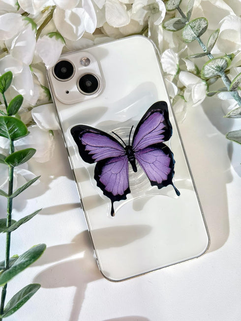 Butterfly Sticky Mobile Phone Grip, Clear Cell Phone Stand, Expanding Cell Phone Charms Accessory, Interchangeable Finger Kickstand, Collapsible H...