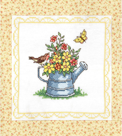 Spring Watering Can Quilt Blocks Stamped Cross Stitch...