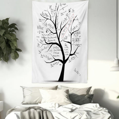 Lunarable Mathematics Room Tapestry King Size, Math Tree Branches Complex Formulas Solution Knowledge Print, Wall Hanging Bedspread Bed Cover Wall...
