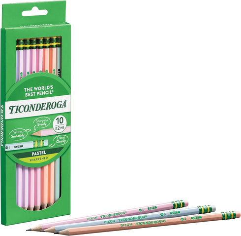 Ticonderoga® Pastel Pencils, 2 Soft, Assorted Colors, Pack Of 10 Pencils...