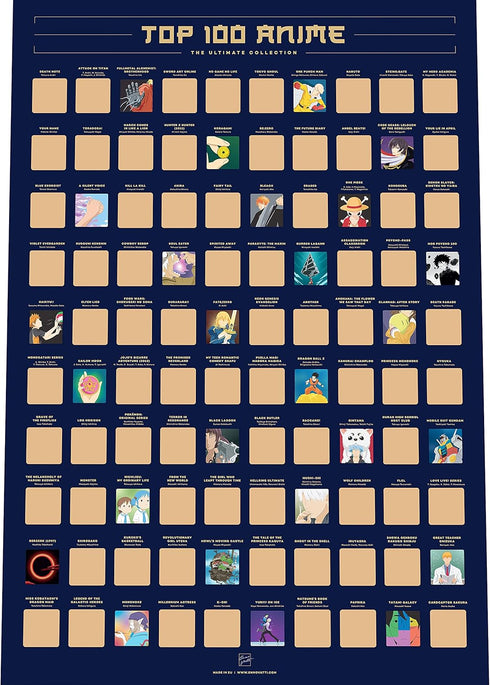 Enno Vatti Scratch Off Poster - Top 100 Animes of All Time - Unique Bucket List and Cool Stuff Featuring Series and Films - Wall Art and Thoughtfu...