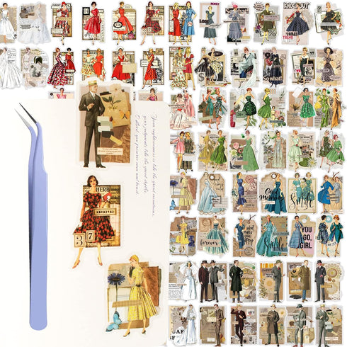 80Pcs Vintage Washi Stickers for Scrapbooking Supplies, People Scrapbook Stickers for Journaling, Transparent Waterproof Stickers Junk Journal Bul...