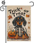 Halloween Garden Flags for Outside 12x18 Inch Double Sided Burlap, Trick or Treat Dachshund Garden Flag Halloween Dog Skeleton Decorations for Hom...