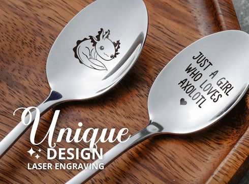 INNObeta Axolotl Gifts for Girls, 2 Pcs Engraved Ice Cream Spoons, Stainless Steel Coffee Spoon, Just a Girl Who Loves Axolotl...
