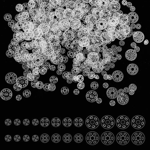 150 Sets Plastic Sew-on Snap Buttons Invisible Snap Fasteners Buttons Round Clear Press Button for Sewing Clothing DIY Craft, 7 mm 10 mm 15 mm...