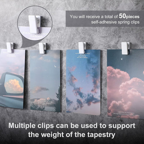 50 Pieces Self Adhesive Clips Adhesive Wall Tapestry Clips White Poster Spring Clips Plastic Sticky Picture Hanging Clips for Teachers Double Side...