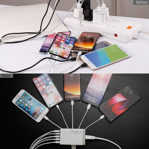 Desktop 5 Port USB Wall Charger 40W 8A, USB Hub Charging Station for Multiple Devices, Protable Multi Port USB Charger for Cell Phone, Tablet, And...