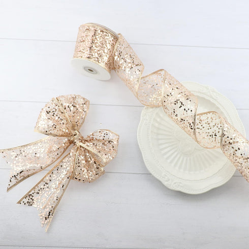 Rose Gold Wired Ribbon 2.5 Inch Rose Pink Shimmery Glitter Metallic Ribbon Mesh Ribbon with Wired Edge for Wreaths Tree Topper Accent Bows Crafts ...