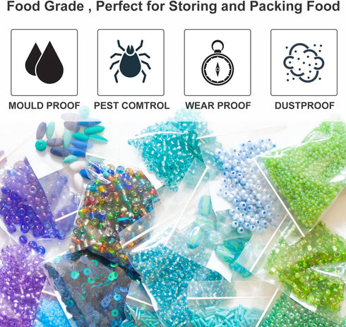 1.5''x 1.5'', (Pack of 200) 2 mil Thick Clear Plastic Reclosable Zip Poly Bags with Resealable Lock Seal Zipper for Photo, Jewelry, Bakery, Treats...
