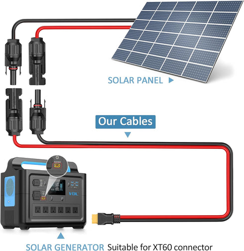Solar Panel Plug to XT60 Charge Cable,PixelMan,10AWG Solar Connector to XT60 Cable with Upgraded XT60 Adapter, Solar Extension Cable (Solar Connec...