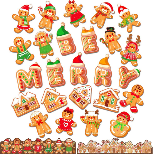 Christmas Gingerbread Bulletin Board Classroom Decoration,Gingerbread Man House Cut-Outs for Winter Holidays Merry Christmas Party for Classroom O...