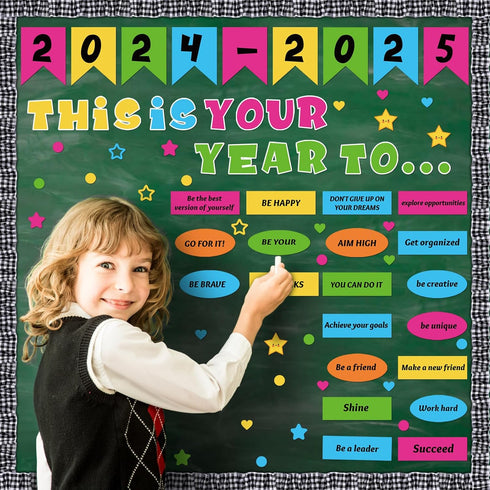 81 Pcs Back to School Bulletin Board Classroom Welcome Bulletin Board Decorations Inspirational Cutouts with White Black Burlap Bulletin Board Bor...