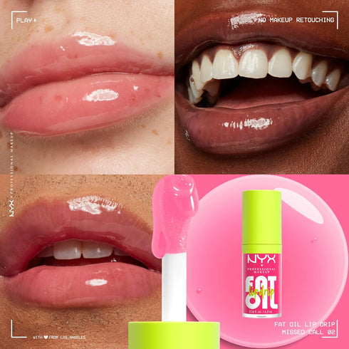 NYX PROFESSIONAL MAKEUP Fat Oil Lip Drip, Moisturizing, Shiny and Vegan Tinted Lip Gloss - Missed Call (Sheer Pink)...