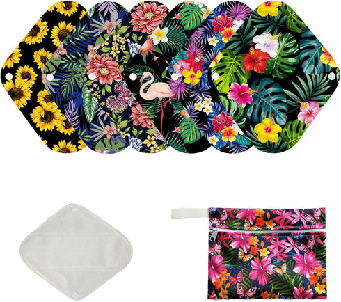 7pcs Set Reusable Menstrual Pads Organic Bamboo Women Panty Linerd, Including 6pcs Daily Use Soft Organic Bamboo Panty Liner + 1 pcs Mini Wet Bag...