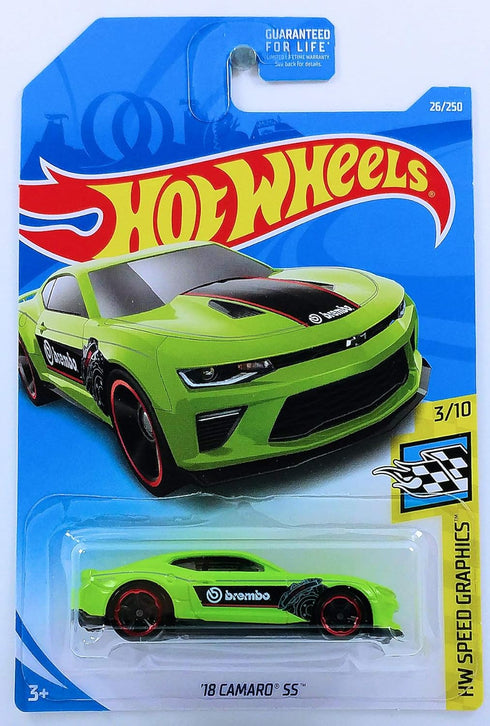 2019 HW Int'l Card Hot Wheels '18 Camaro SS 26/250 HW Speed Graphics Series Green Die Cast Collector Car...