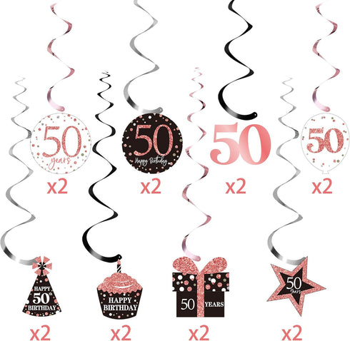 Blulu 50th Birthday Decorations for Women,Rose Gold Happy 50th Birthday Decorations Hanging Swirls Ceiling Decor Shiny Foil Swirls for Party Suppl...