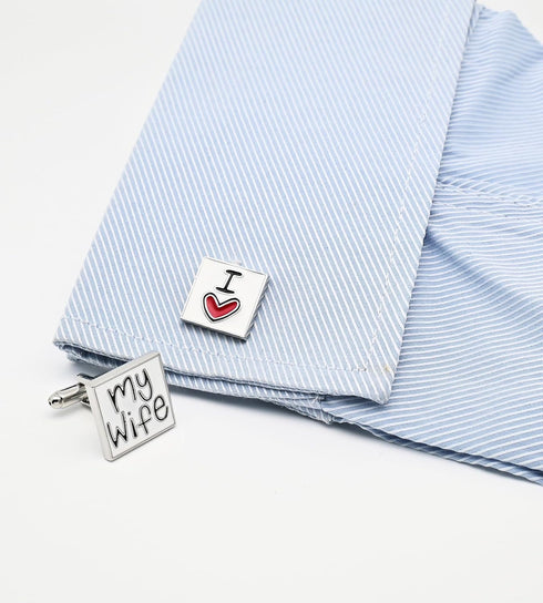 I Love My Wife Square Cufflinks for Men Wedding Dress In Gift Case Classic Square Men's Cufflinks Set for Wedding Party Birthday Anniversary Dress...
