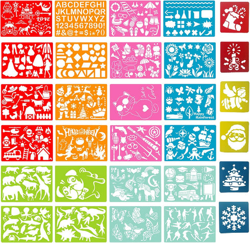 Stencils for Kids, 30pcs Plastic Drawing Stencils Set with 400+ Images, Variety of Shapes and Subjects...