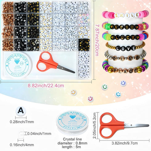 Amaney 1500 Pieces 6 Colors 4x7mm Round Acrylic Alphabet Letter Beads A-Z Mixed and Crystal Line for Jewelry Making...