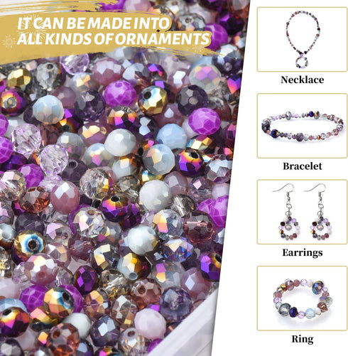 KINGSHINE 1000pcs 4/6/8mm Purple Color Briolette Crystal Glass Beads for Jewelry Making Supply,Round Rondelle Faceted Spacer Beads,Crystal Beads f...