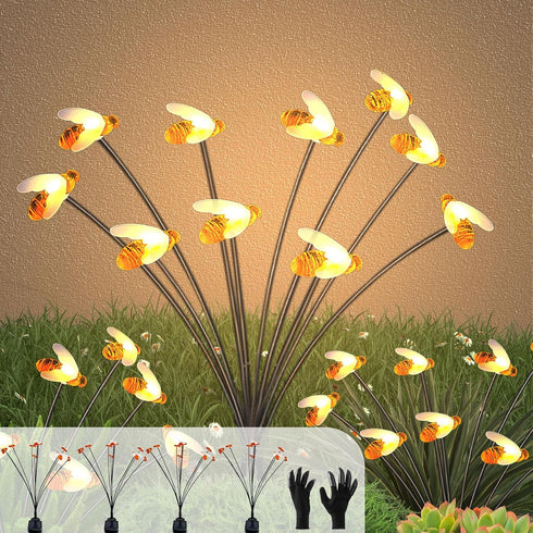 Solar Bee Lights - New Upgraded 4 Pack 40 LEDs Solar Garden Outdoor Decorations Lights, Solar Firefly Lights Waterproof, Solar Swaying Garden Ligh...