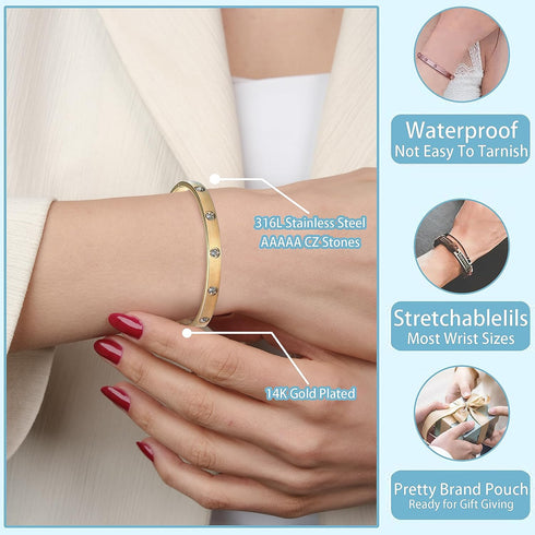 Generic Gold Bracelets for Women - 3Pcs 18K Gold Plated Love Friendship Bracelet with Cubic Zirconia Stones Bangle Cuff Jewelry,Wedding Party Chri...