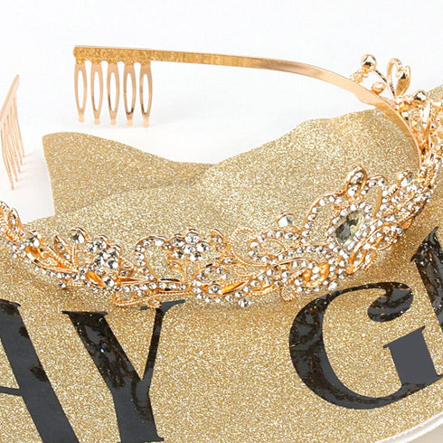 Aprince Birthday Crown & Sash Set, Rhinestone Tiaras and Crowns for Women Girls, Gold Tiara & Sash for Birthday, Prom Photoshoot...