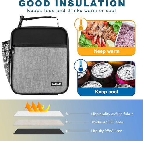 Lunch Bag, Durable Insulated Lunch Box Reusable Adults Tote Bag Lunch Bag for Men, Women, Adults (Black Gray)...