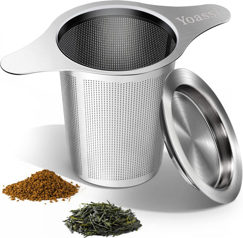 Extra Fine 18/8 Stainless Steel Tea Infuser Mesh Strainer with Large Capacity & Perfect Size Double Handles for Hanging on Teapots, Mugs, Cups to ...