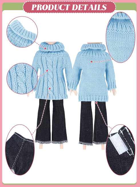 Bencailor 8 Pieces Doll Clothes 11.5 Inch Girl Doll Accessories Cotton Elf Sweaters Denim Pant Regular Outfit Doll Clothing (Cute Turtleneck Sweat...