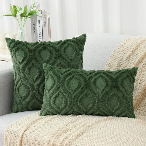 decorUhome Decorative Throw Pillow Covers 20x20 Set of 2, Soft Plush Faux Wool Couch Pillow Covers for Home, Forest Elf...